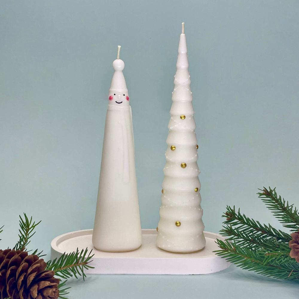 Набор свечей Снеговик и Елочка с золотыми шарами с подставкой Limbon Candle