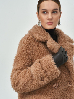 Шуба из шерсти мериноса чебурашка, коричневая, SilverFox