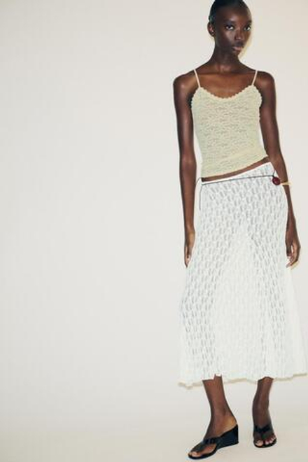 ZARA КРУЖЕВНОЙ ТОП НА БРЕТЕЛЯХ, ЭКРЮ
