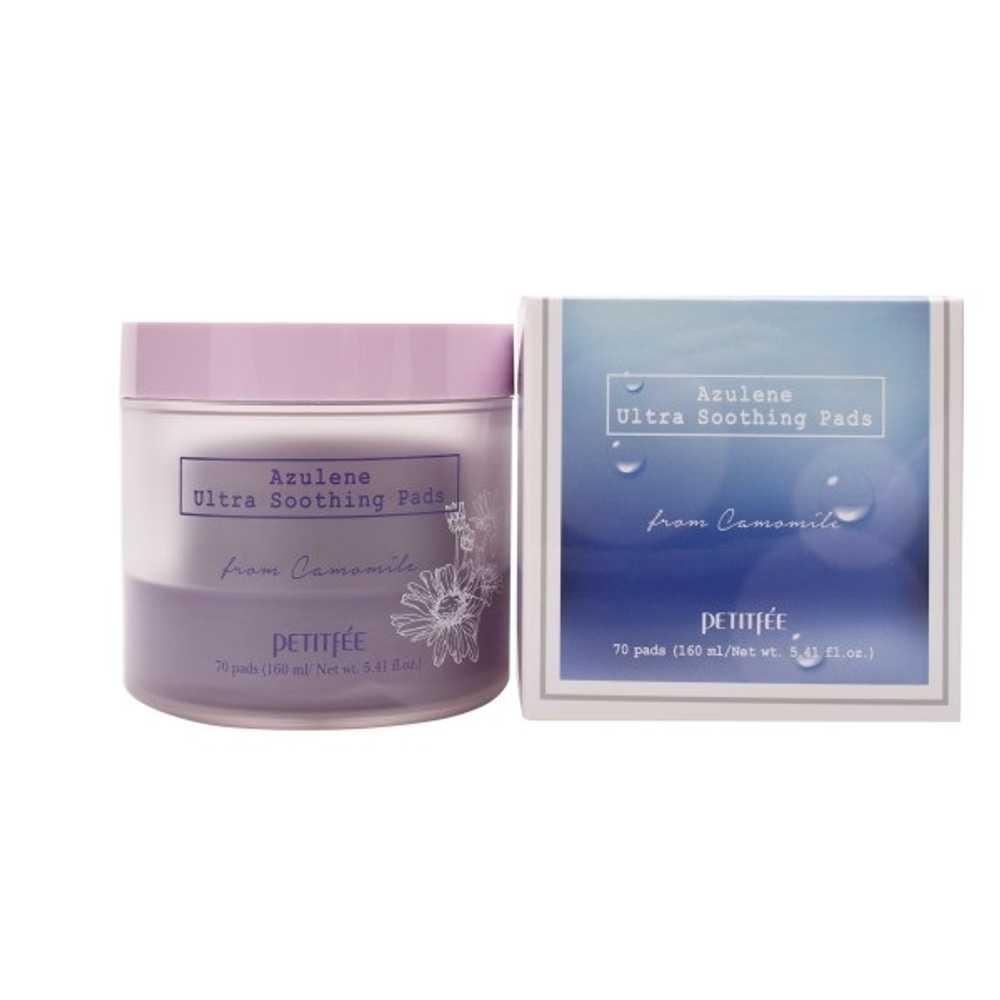 Подушечки для лица успокаивающие очищающие с азуленом Petitfee Azulene Ultra Soothing Pads 70шт