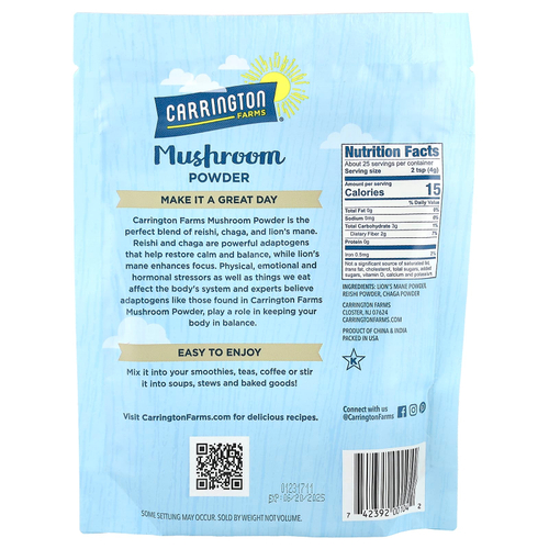 Carrington Farms, Грибной порошок, смесь адаптогенов, 99 г (3,5 унции)