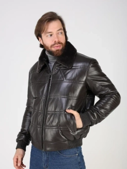 Куртка пуховик из натуральной кожи короткая