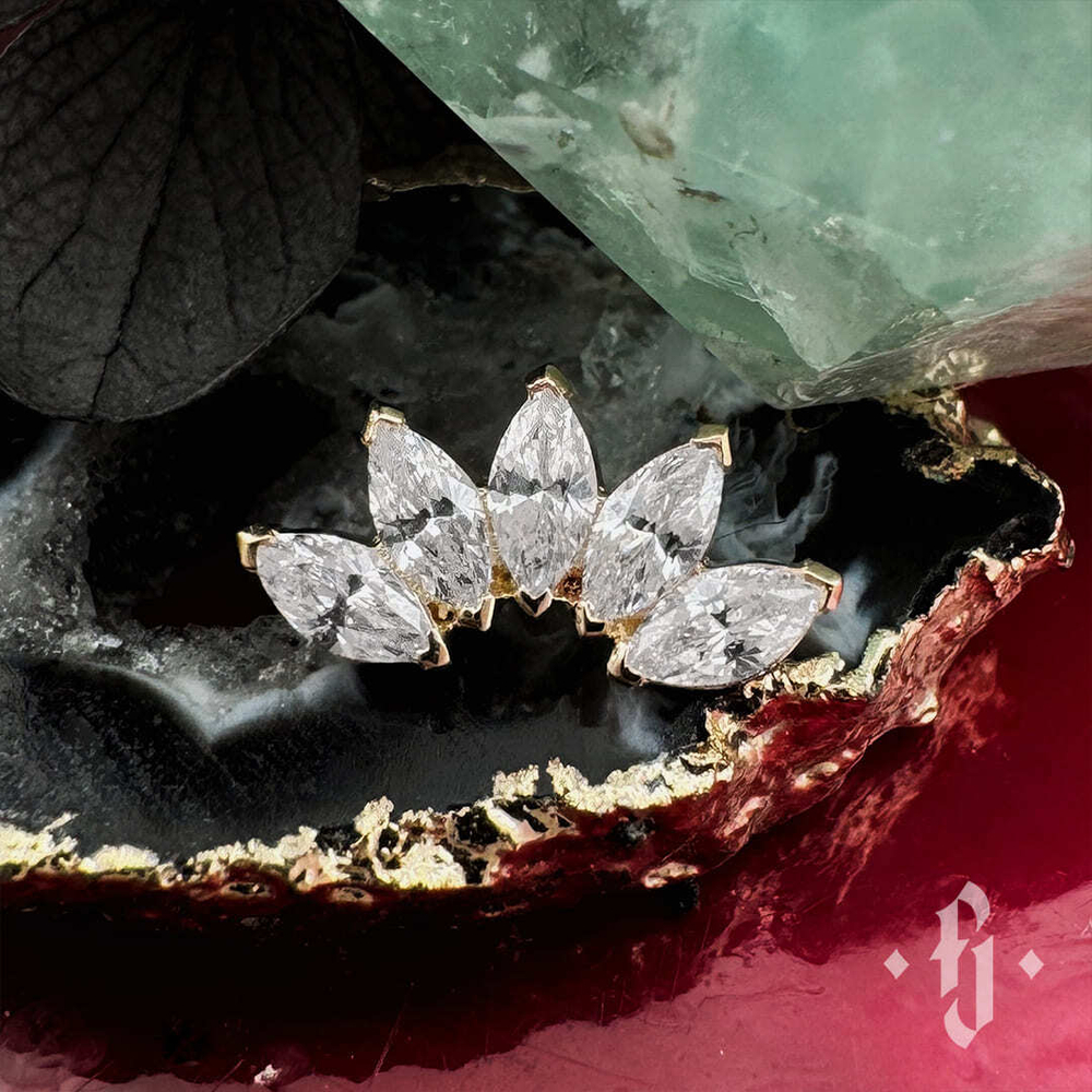 Кластер "Five Marquise" - Желтое золото - White CZ