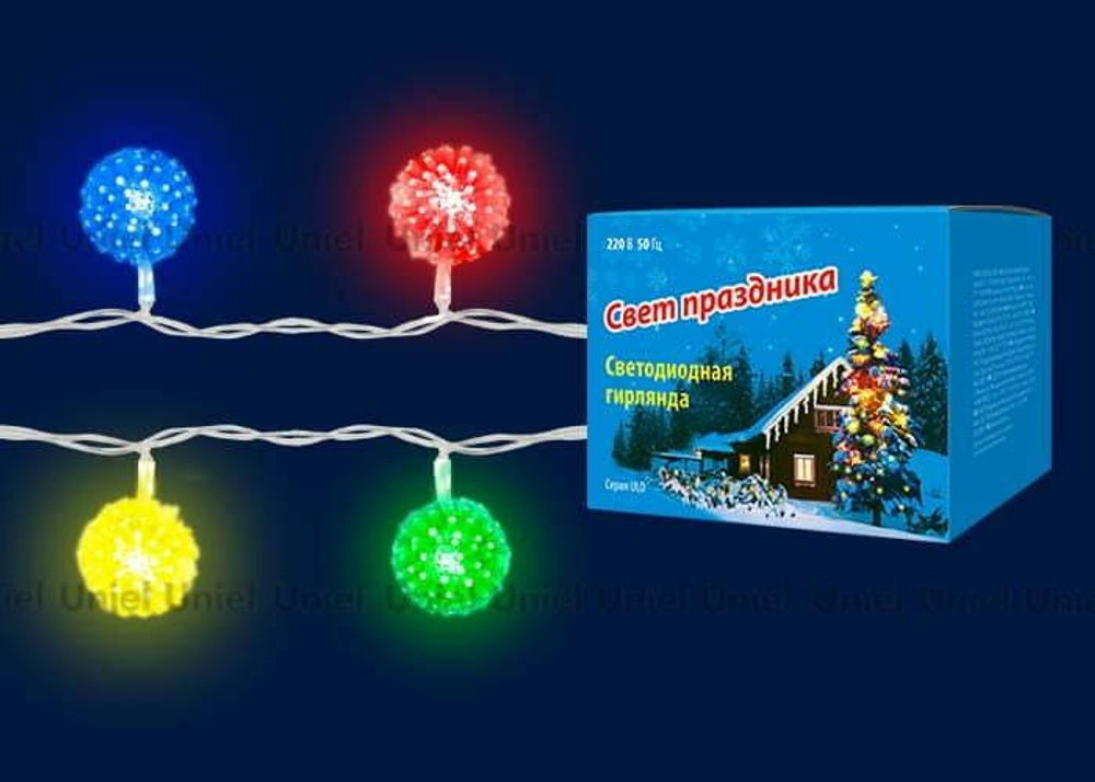 ULD-S0280-020/DTA RGB IP20 BALLS Гирлянда светодиодная «Шарики» с контроллером, 20 светодиодов, 2,8 м, RGB, IP20, провод прозрачный.