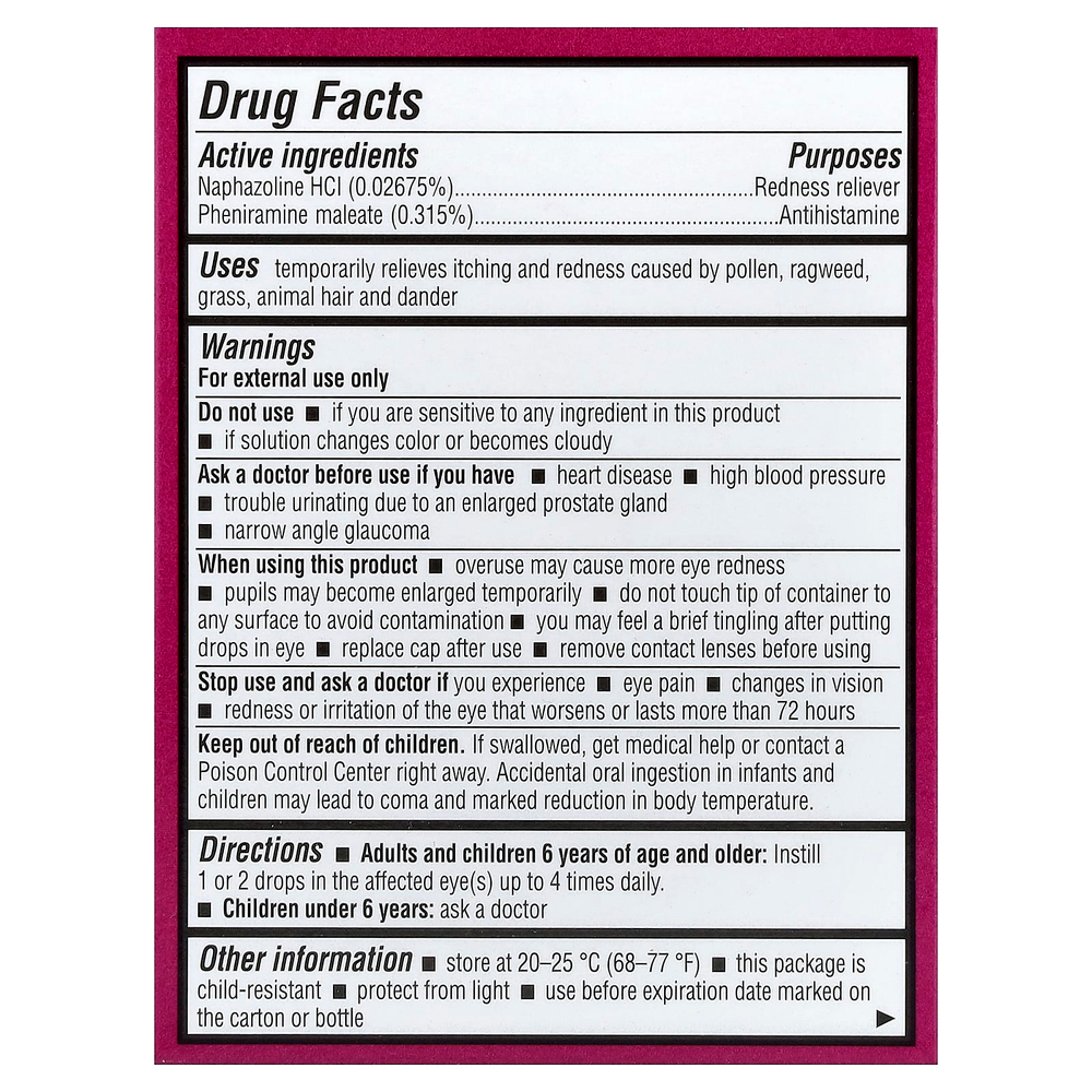 Opcon-A, глазные капли от аллергии, 2 флакона по 15 мл (0,5 жидк. унции)