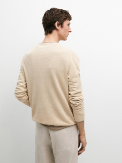 Massimo Dutti Вязаный льняной свитер с круглым вырезом, ванильный