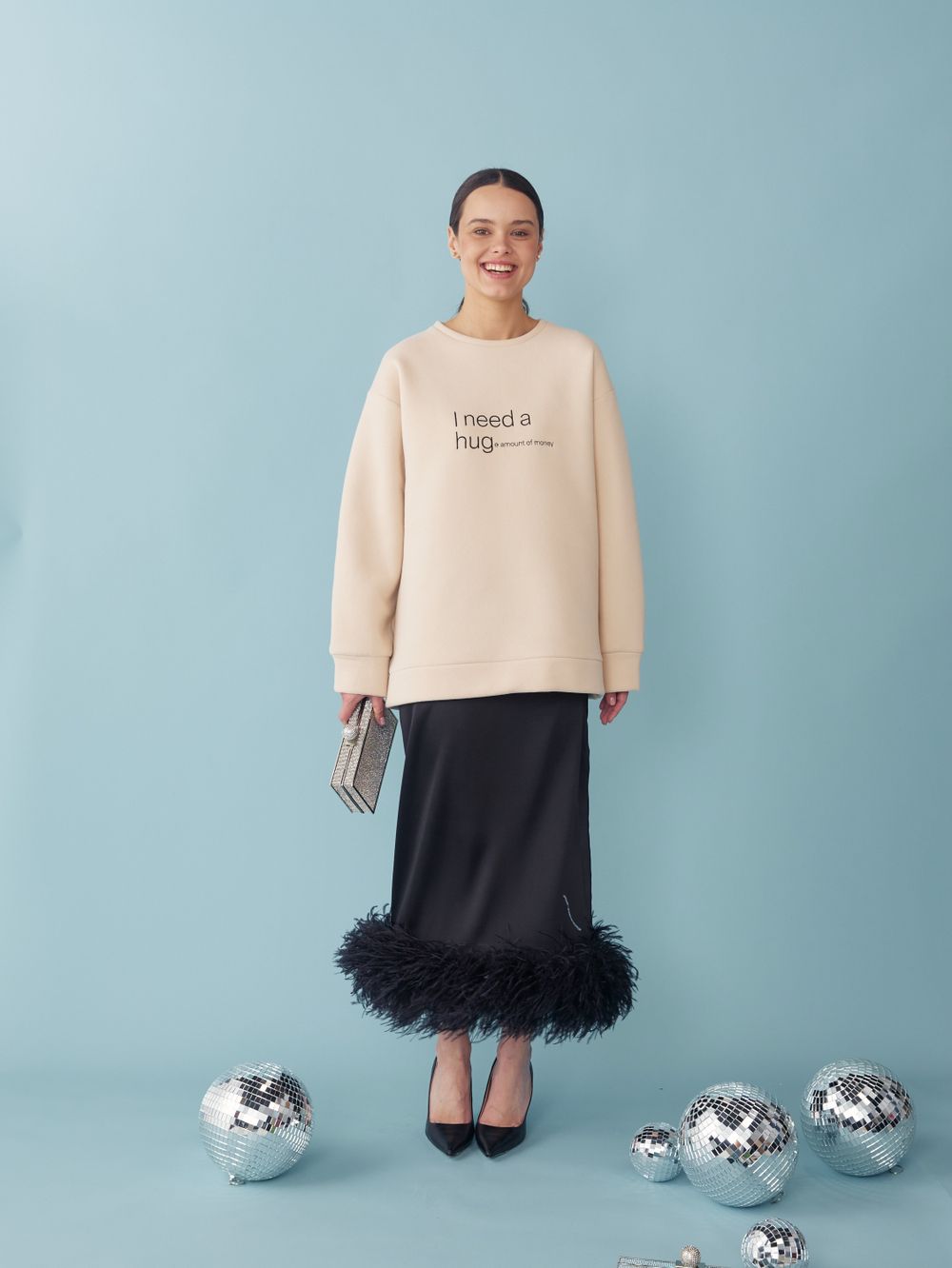 ЮБКА САТИНОВАЯ С ПЕРЬЯМИ BLACK