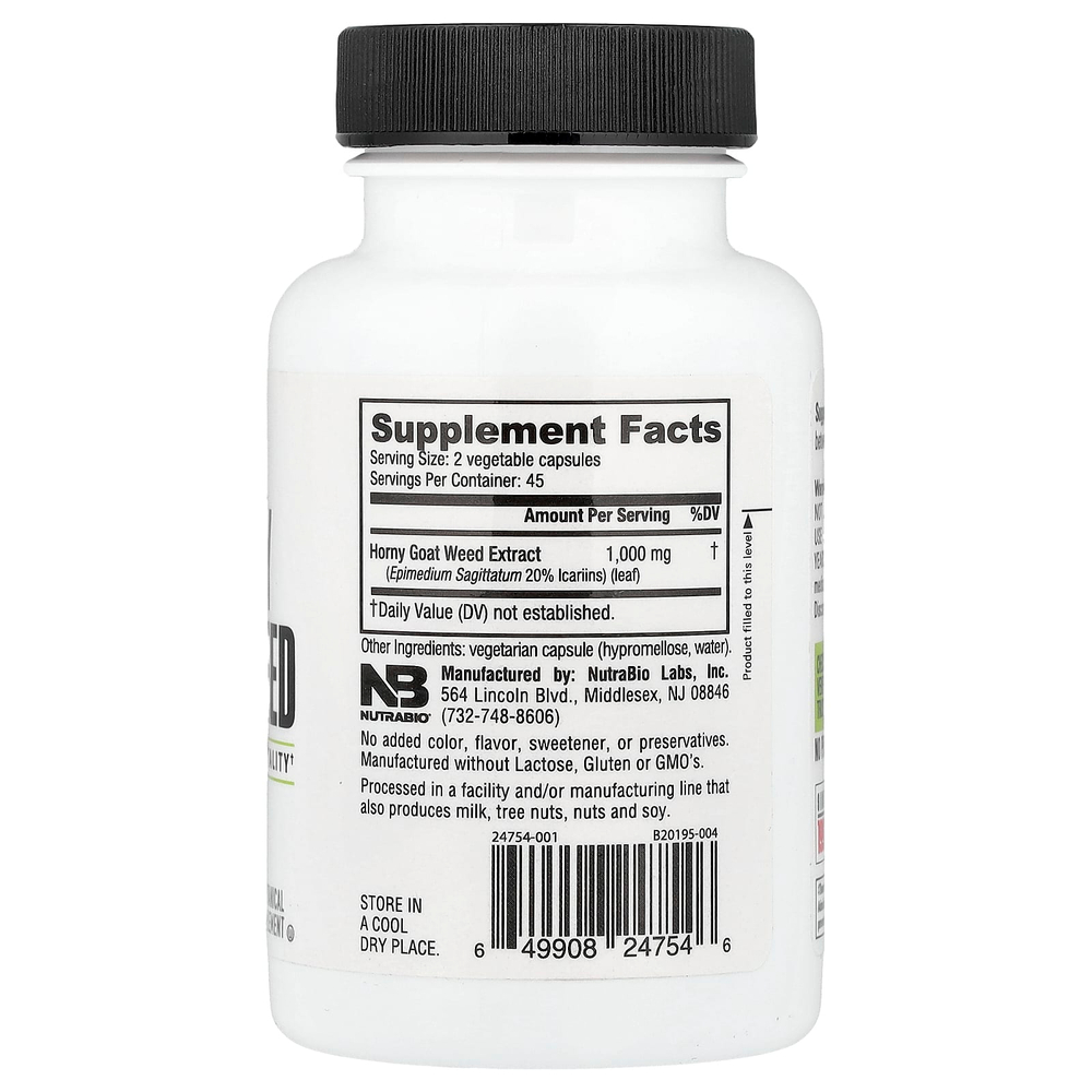 NutraBio, горянка крупноцветковая, 90 капсул (500 мг в 1 капсуле)