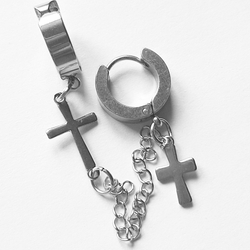 Серьга кольцо "Крест" с клипсой на цепочке, вставка "Крест", медицинская сталь.