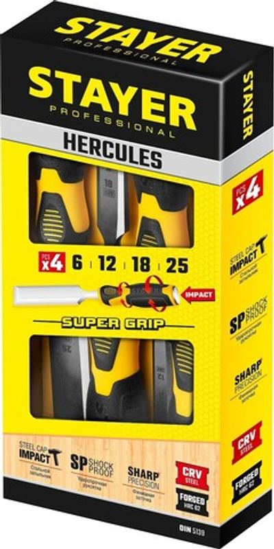 STAYER Hercules, 4 предм, набор стамесок-долот, Professional (18205-H4)