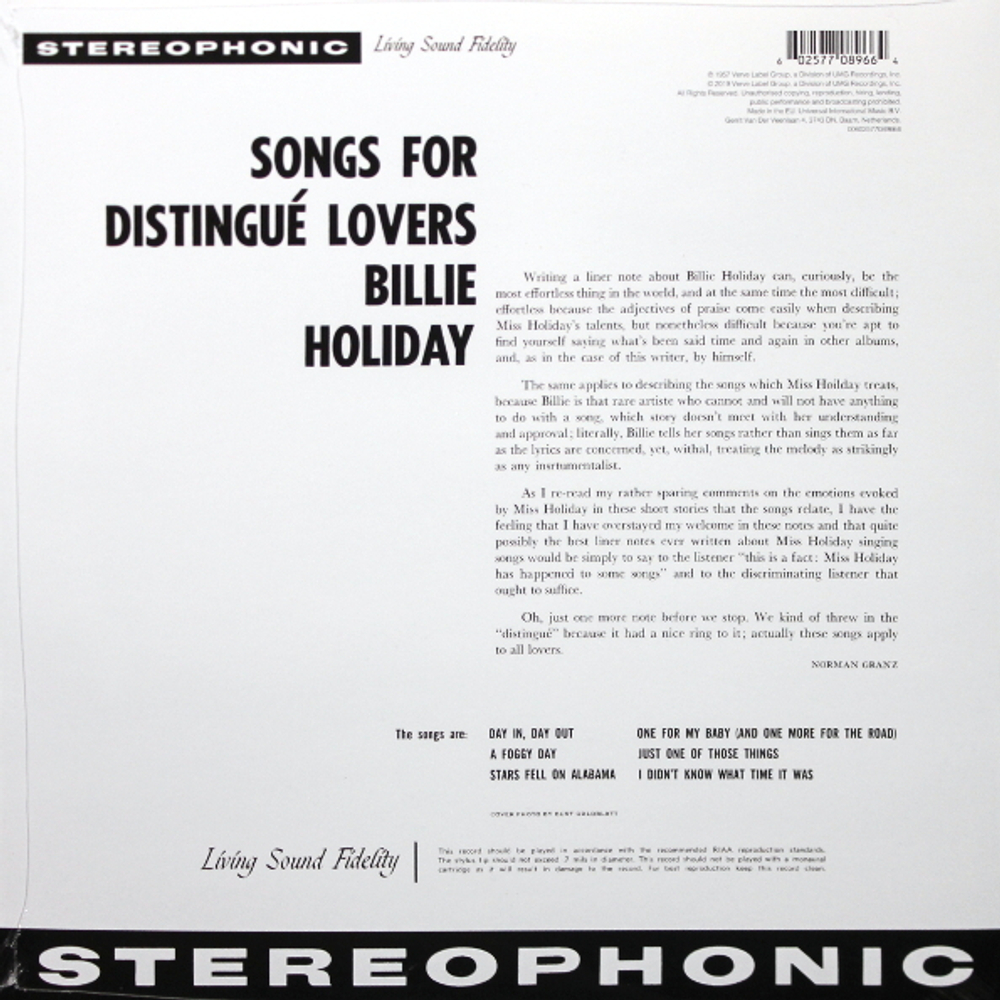 Billie Holiday / Songs For Distingue Lovers (LP)