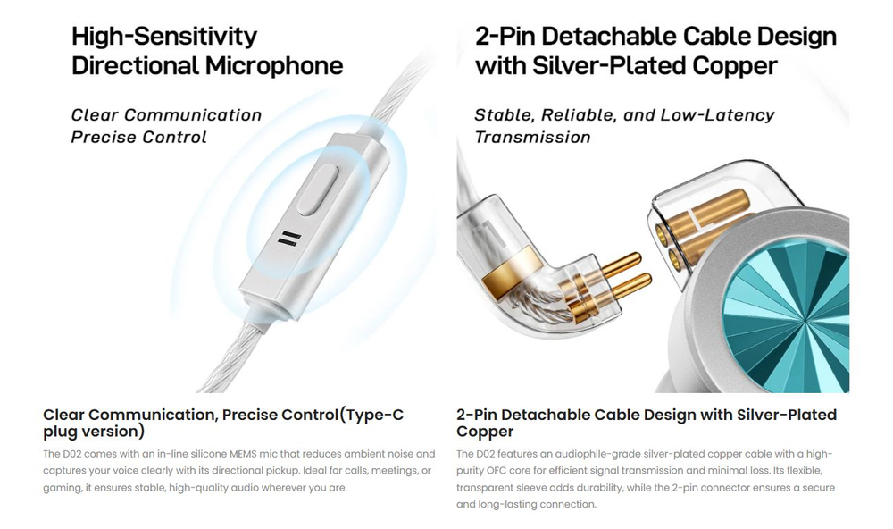 Наушники проводные Letshuoer D02, без микрофона, внутриканальные, 3.5 мм, бирюзовый
