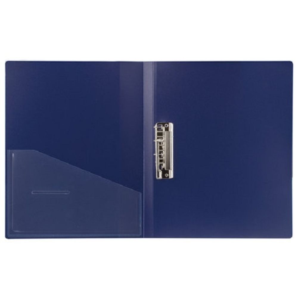 Папка с зажимом Brauberg Contract, 700мкм, корешок 21мм с карманом, синяя