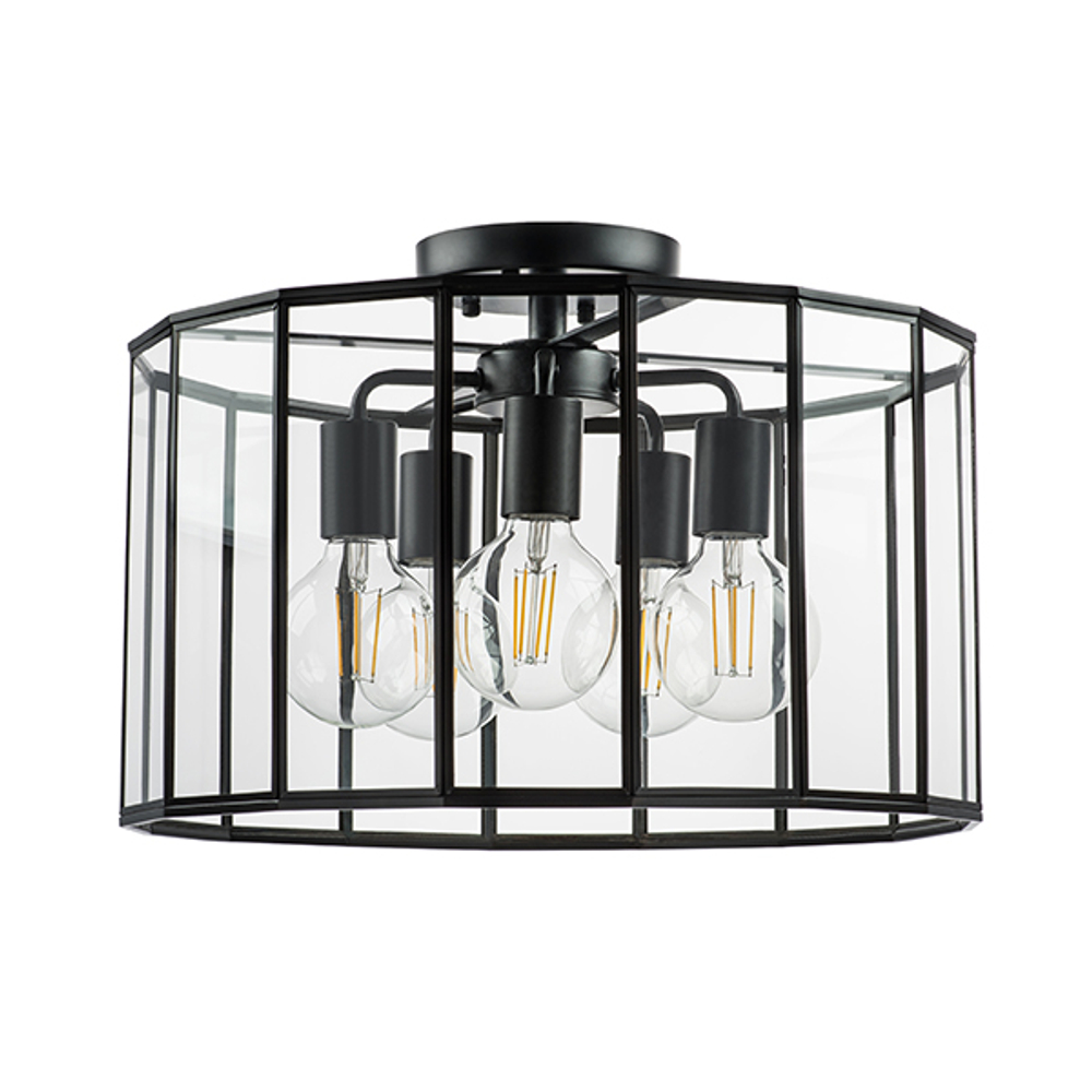 798257 Люстра GENNI 5х40W E27 ЧЕРНЫЙ МАТОВЫЙ/ПРОЗРАЧНЫЙ