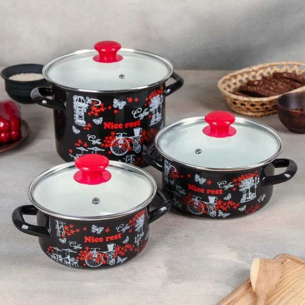 Набор эмалированной посуды 6 пр, кастрюли 1.9,2.5,5 л, Керчь, Отдых-5-1-Люкс