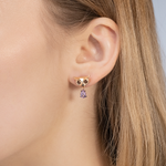 Серьги-пусеты «Мудрость жизни» из красного золота с аметистом и кварцем дымчатым