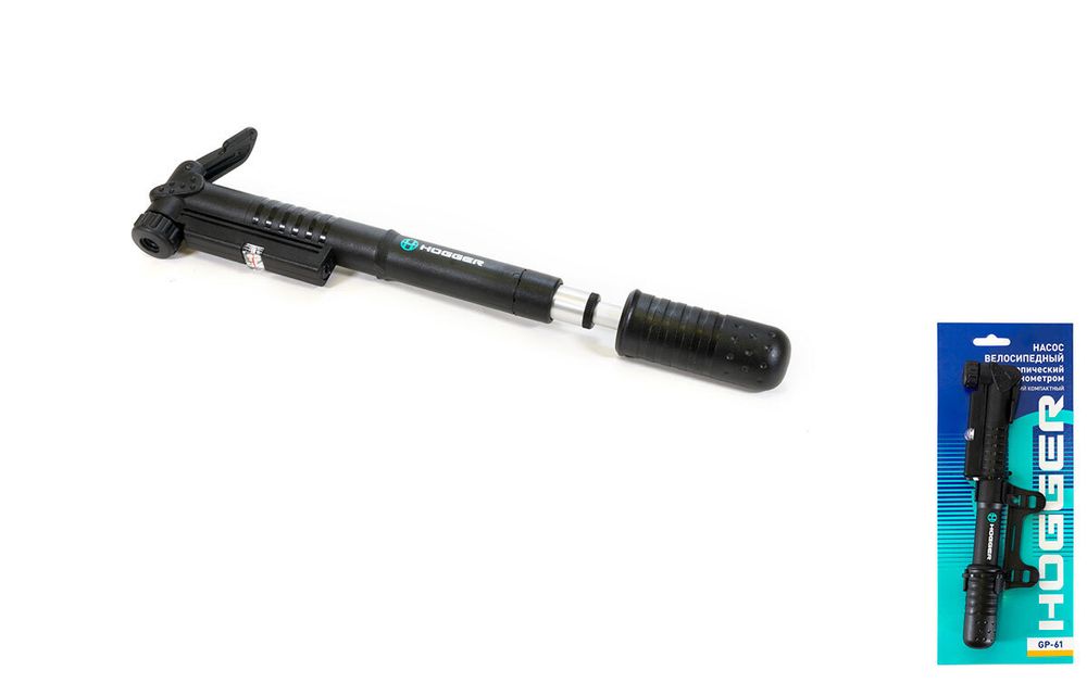 Насос HOGGER ручной ниппель AV/FV с манометром телескопический max 100 psi/7 bar 23см пластик черный