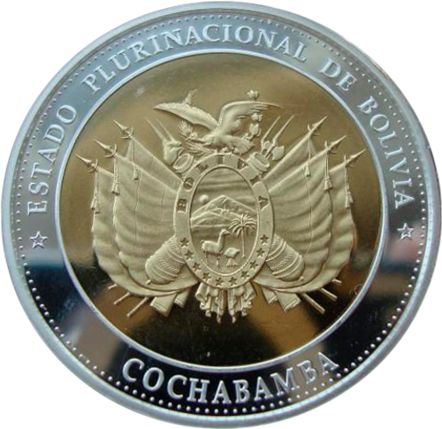 Боливия жетон медаль 2010 Восстание Кочабамба 14 сентября 1810 Франциско де Риверо СЕРЕБРО