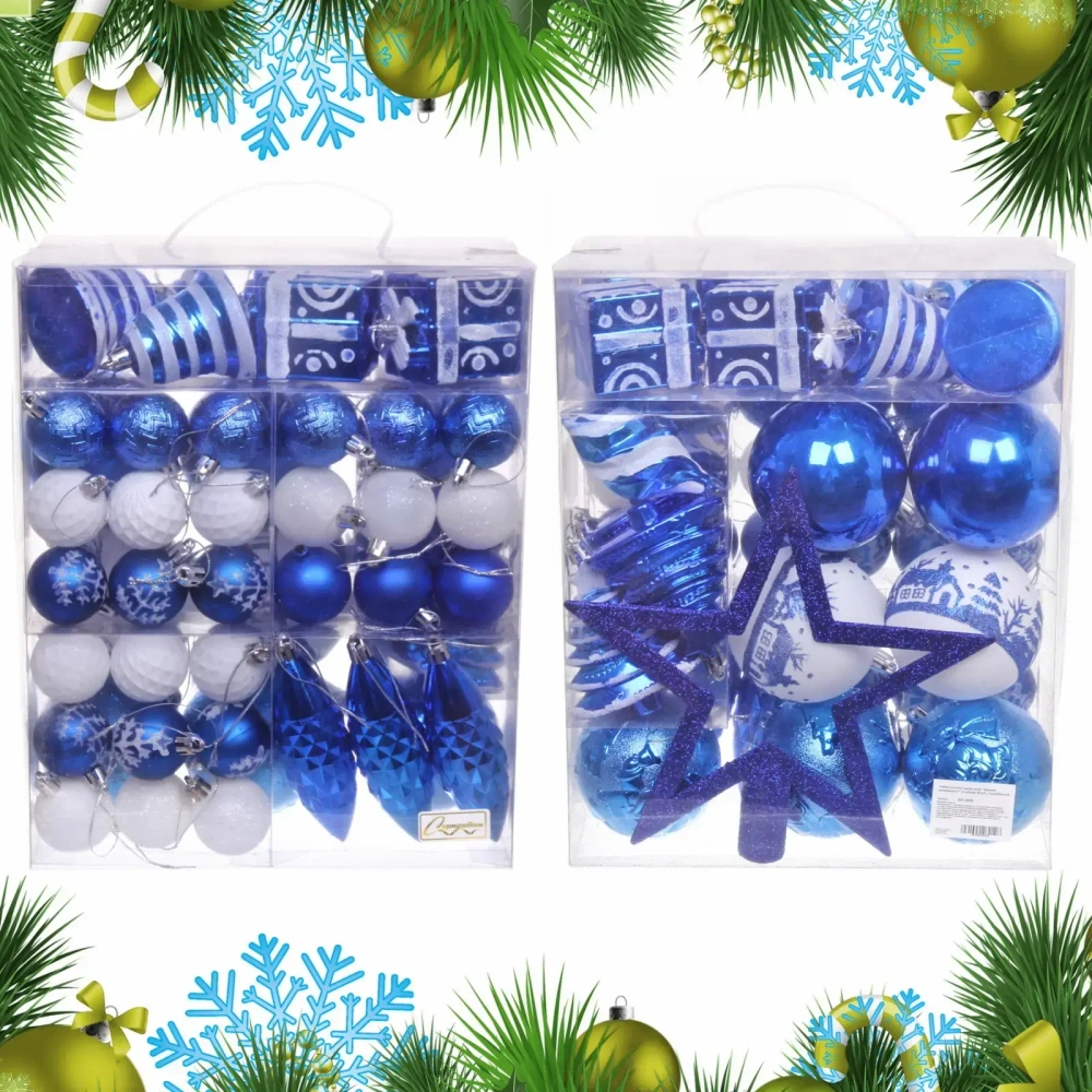 Набор елочных украшений «Зимний калейдоскоп» (в наборе 53 шт), Синий/Белый