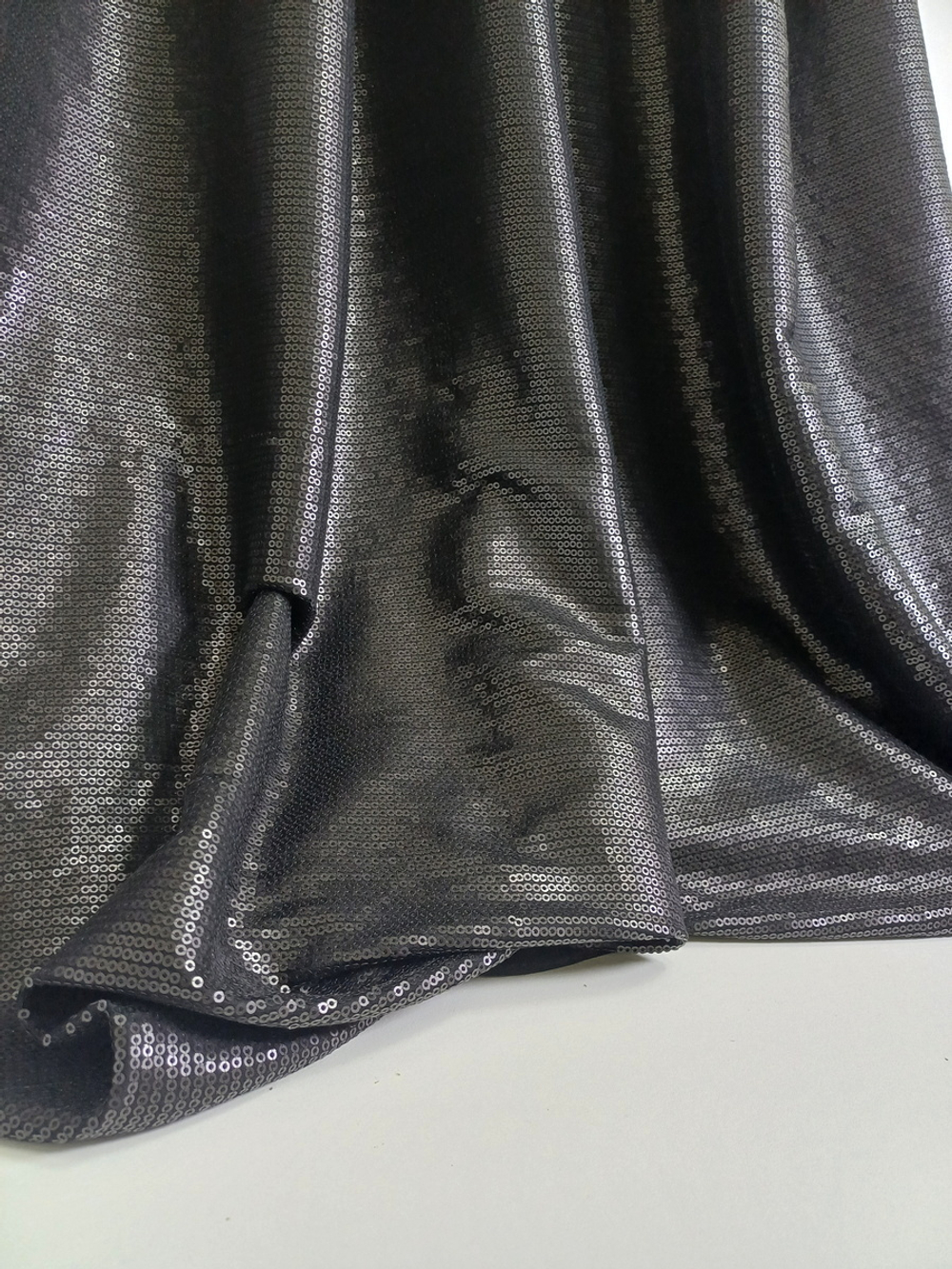 Трикотаж вискоза, черный, пайетки