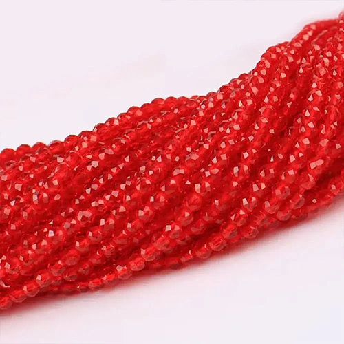 Шпинель гидротермальная, бусины шарик граненый 2/3 мм, на нитке 38 см, цвет: Красный