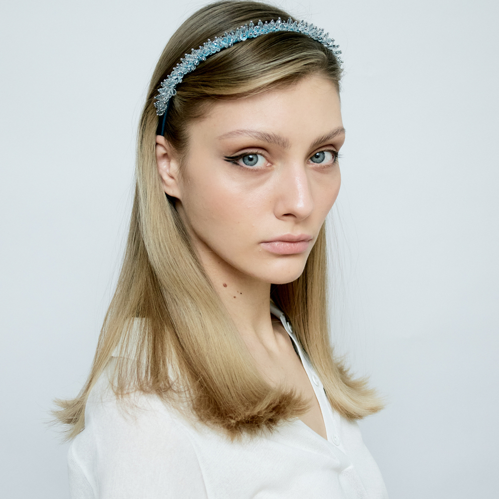 Ободок бирюзовый с декором хрусталь