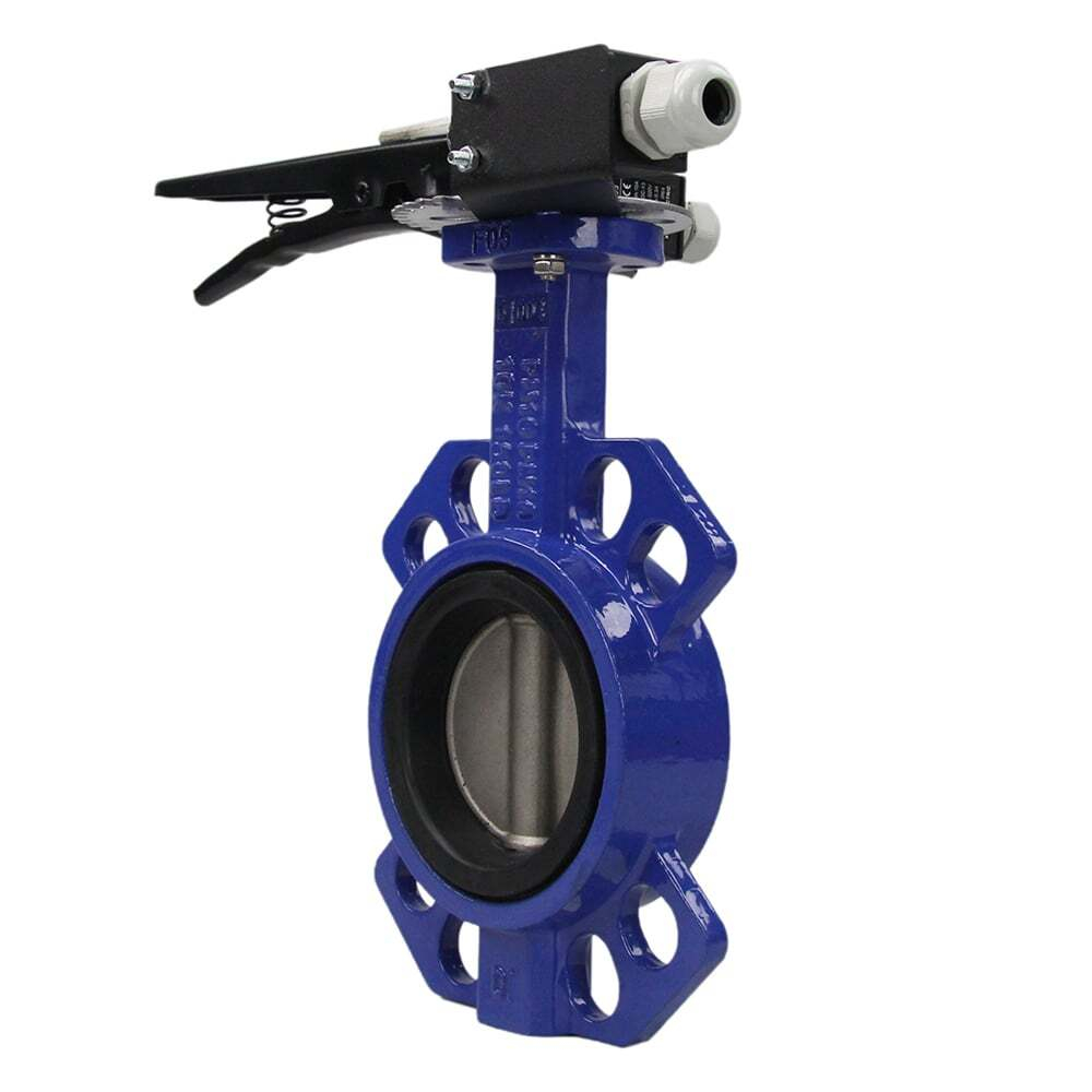 Water butterfly valve Elephant GGG50-316L-EPDM body material - cast iron GGG50, disk material - stainless steel AISI 316L, seal - EPDM with handle, with two LS-103 250V limit switches and a bracket for mounting the limit switches