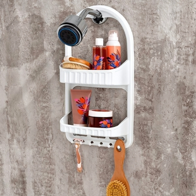 Полка для ванной навесная, 2 полки, с крючками, белый