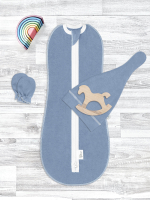 Комплект для новорожденного Mjölk Blue Shadow {пеленальный кокон, шапочка, антицарапки}