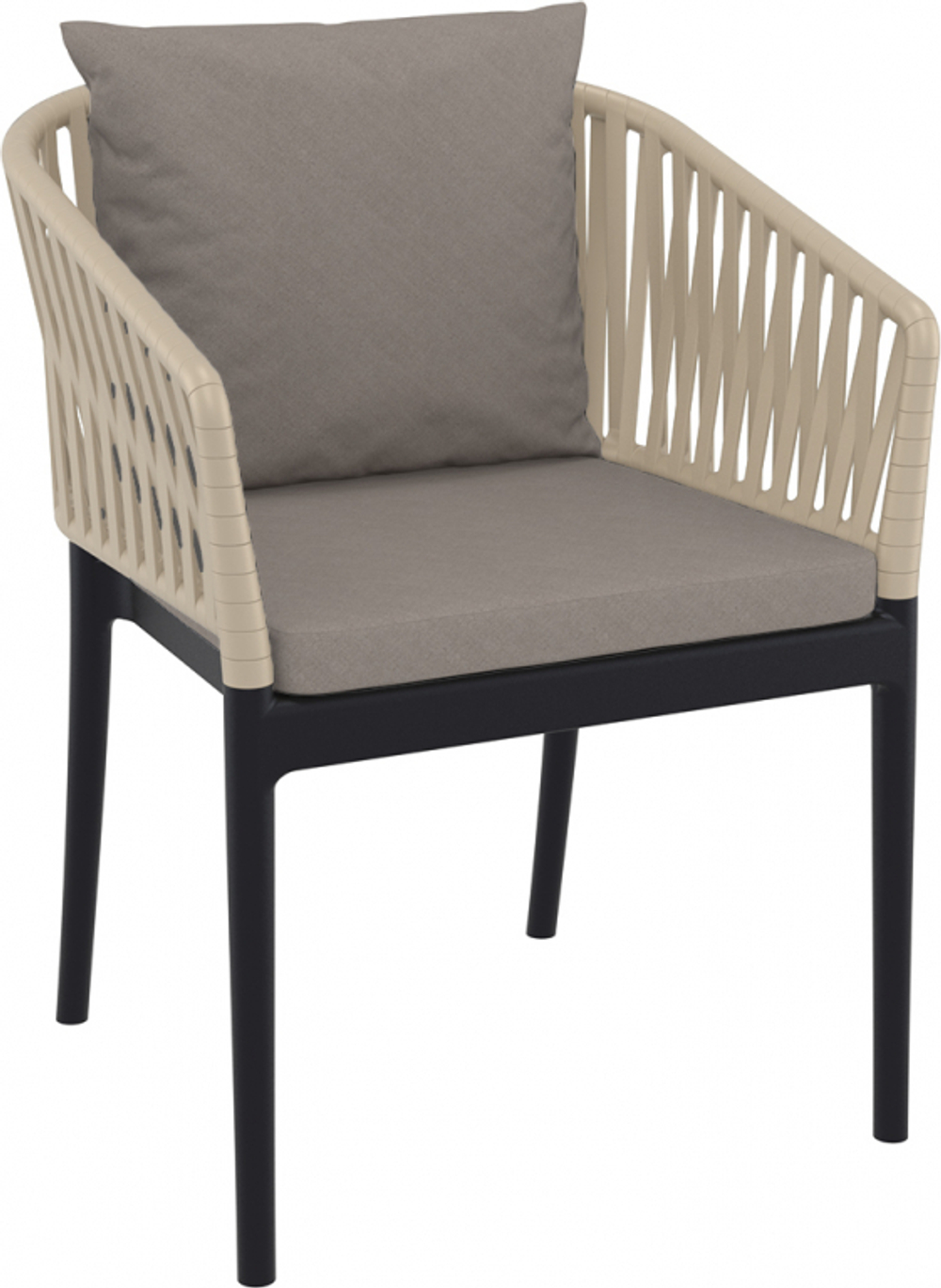 Кресло пластиковое с подушками Siesta Contract Portofino, черный, бежевый, светло-коричневый