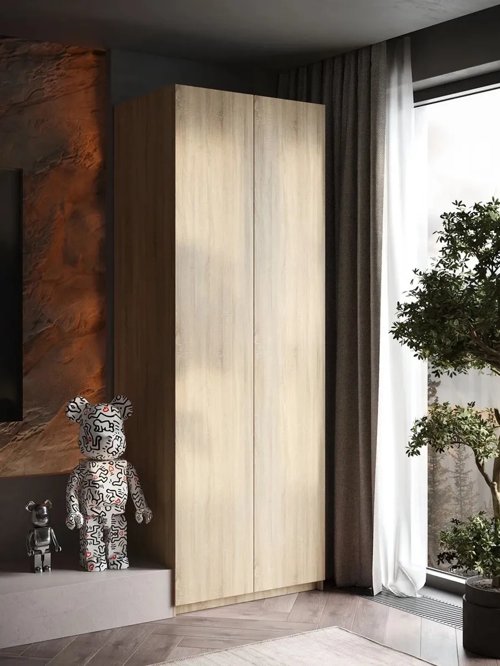 Шкаф Распашной Бежевый 81х220x52,5 SOHO Push to Move, полки