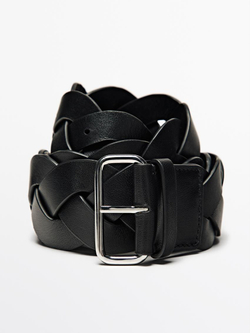 Massimo Dutti Плетеный ремень из кожи наппа, черный