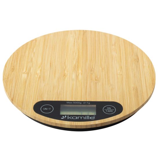 Весы кухонные электронные Kamille KM-7109 (круглые платформа из бамбука)