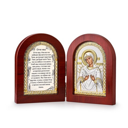 Складень, Семистрельная БМ, Молитва, икона арочная, красное дерево 140x200