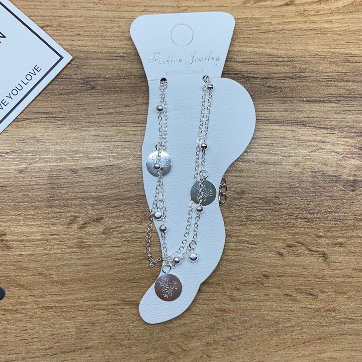 Браслет на ногу цепочка подвески 3 розы в круге стразы металл серебристый