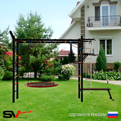 Уличная шведская стенка Sv Sport рукоход У5261.2 (Турник/Брусья/Скамья/Гнездо 115см/Кронш бокс/Канат/кольца/лестница)