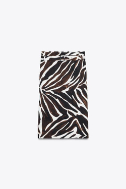 ZARA ЮБКА-КАРАНДАШ С АНИМАЛИСТИЧЕСКИМ ПРИНТОМ ZW COLLECTION, ЭКРЮ / ЧЕРНЫЙ