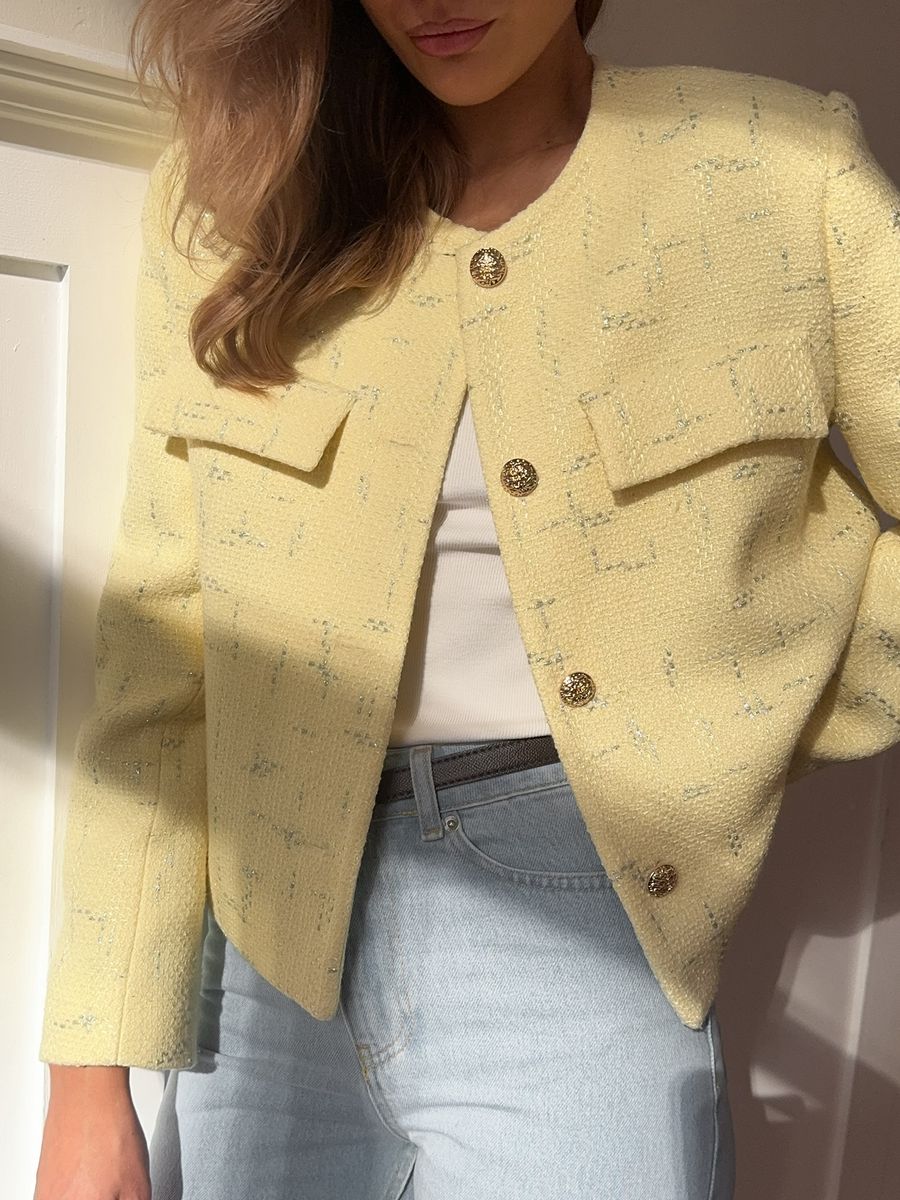 Жакет из твида укороченный лимонный
