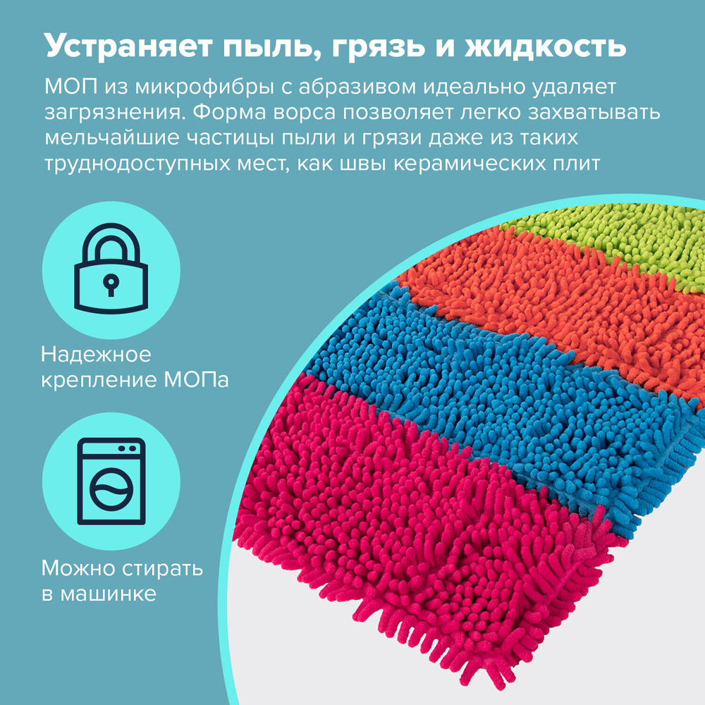Насадка МОП комплект 4 шт. УНИВЕРСАЛЬНАЯ для швабр 38-42 см (ТИП К) микрофибра букли/синель LAIMA