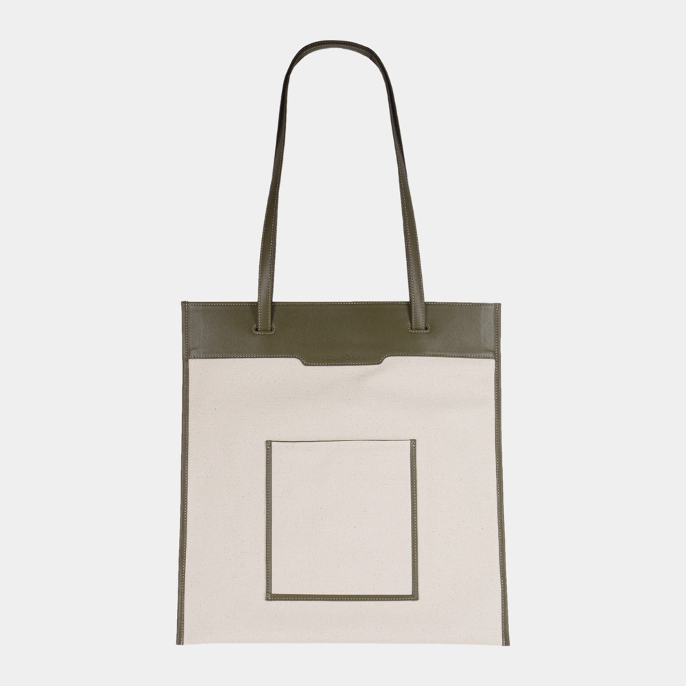 Шоппер Antibes из канвы и кожи теленка, оливкового цвета