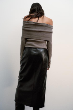 ZARA ЮБКА МИДИ ИЗ ИСКУССТВЕННОЙ КОЖИ, ЧЕРНЫЙ