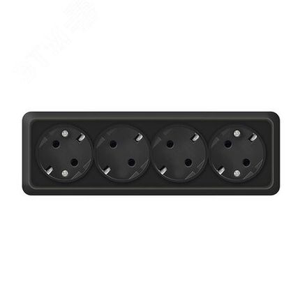 Розетка четырехместная UNIVersal  "Олимп" с/з, о/у, 16А, 220В, черная (1/60)