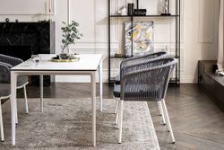 "Малага" обеденная группа на 4 персоны со стульями "Марсель", каркас белый, роуп светло-серый