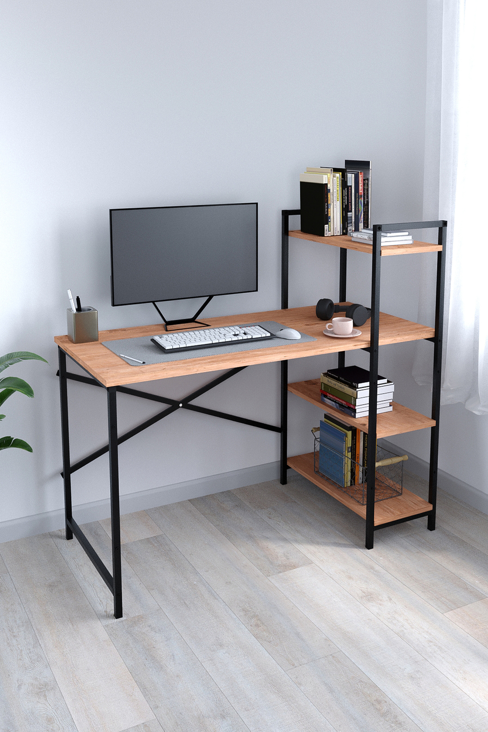 Рабочий стол с вертикальными полками 120х60 - сосна