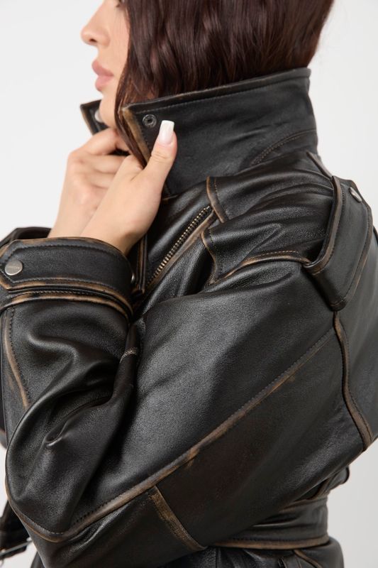 Куртка-косуха из натуральной кожи, черный