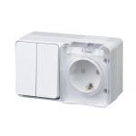 ATLASDESIGN PROFI IP54 О/У БЛОК: РОЗЕТКА с заземл. со шт., 16А, ВЫКЛЮЧАТЕЛЬ 2-клав., 10АХ, БЕЛЫЙ