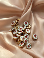 Пуговицы золото с белой эмалью и розой 12 мм.