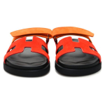 Hermes Chypre leather comfortable and lightweight one-word slippers women's orange red, H222297Z LS