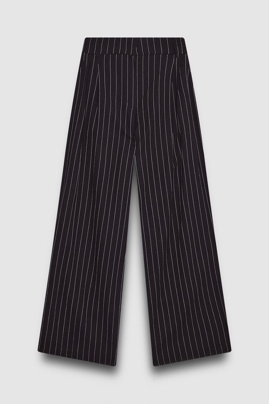 Брюки изо льна в полоску, черный