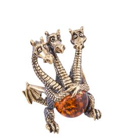 Народные промыслы AM-3850 Фигурка «Дракон Горыныч» (латунь, янтарь)